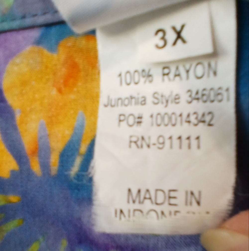 Junonia Purple & Blue Floral Tropical Button Down Top Women's Size 3X - Picture 3 of 5